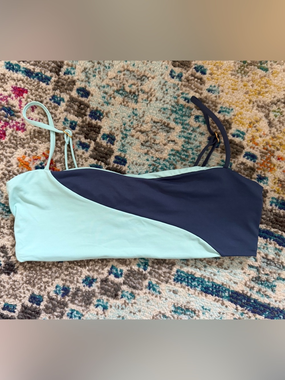 l*space teal and Navy Diagonal Color-Block Bikini Top